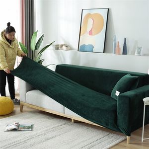 Effen kleur fluwelen dikke pluche stretch couch cover voor woonkamer elastische sofa cover Universal sectional slipcover 1/2/3/4 stoel LJ201216