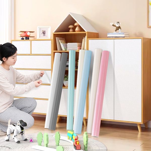 Pegatinas de pared de Color sólido, pegatina para puerta de armario de dormitorio, accesorios de decoración del hogar, papel tapiz grueso impermeable de PVC con pegamento