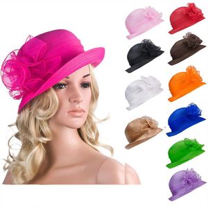 Couleur unie femmes été fleur Organza dôme melon chapeau de soleil bonnet de soleil Kentucky Derby Tea Party A267280B