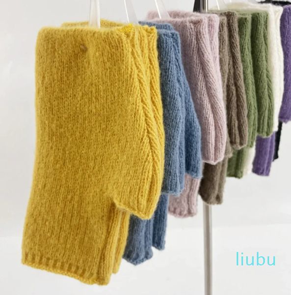 Gants d'hiver tricotés en laine de couleur unie, demi-doigt, épais et extensibles pour écran tactile, gants chauds d'extérieur sans doigts pour hommes et femmes