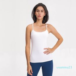 Solide kleuren vrouwen mode outdoor yoga tanks lu60 sexy backless yoga tops met bh sporten hardlopen gym shirt kleding
