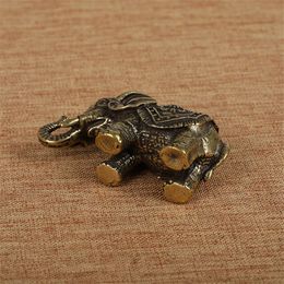 Cuivre solide Lucky Elephant Small Ornements Braine Blessing Elephants Miniature Figurine Antique Bronze Animal Statue Craft Decor