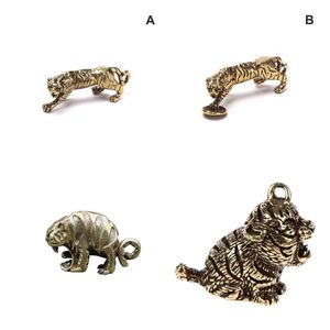 Cuivre massif tigre/poisson porte-clés Vintage en laiton brillant pendentifs animaux bibelot chinois zodiaque tigres breloques porte-clés ornements G1019