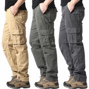Solide Cott Multi Flap Pockets Pantalon cargo à jambe droite pour hommes, pantalon d'extérieur décontracté en vrac, pantalon de travail pour hommes en plein air Streetwear j71x #
