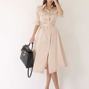 Solid Elegant Dres Casual Single Breasted Midi Party Split Summer Office Dame Sjant Slim Design Korean 210604