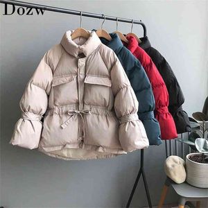 Solid Fashion Femmes Parka Manteau Taille élastique Poches Veste élégante Collection d'hiver Zipper Épaissir Manteaux chauds Vêtements d'extérieur Lady 210515