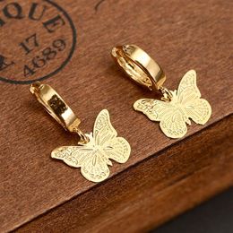 Boucle d'oreille à breloque papillon de luxe en or jaune fin G F, bijoux à la mode pour femmes et filles, cadeau Pretty3240