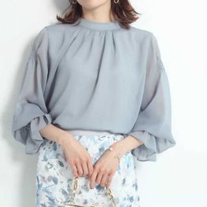 Solid Flare Sleeve Single Breasted Chiffon Shirts Lente Trekkoord Dames Blouses Mode Elegante Fammer Blusas 210525
