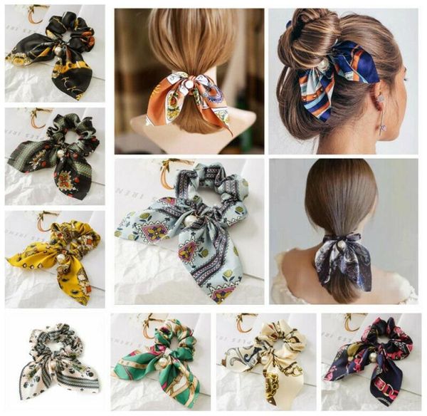 Solid Floral Bow Scrunchie Hair Band Elastic Ties Corde Scarf accessoires Accessoires de cheveux Accessoires pour tresses1299412