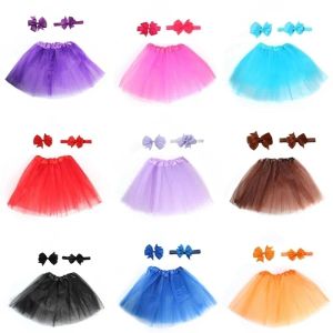 Solid Fluffy Mesh Tutu Jupe Élastique Arc Épingle À Cheveux Bandeau Bandeau Ensemble Nouveau-Né Filles Nourrissons Bébé Enfant Enfants Princesse DressZZ