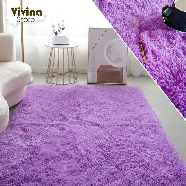 Tapis moelleux solide pour chambre à coucher violet mignon tapis de chambre d'enfants avec des cheveux longs tapis en peluche doux tapis de salon décoration moderne 240226