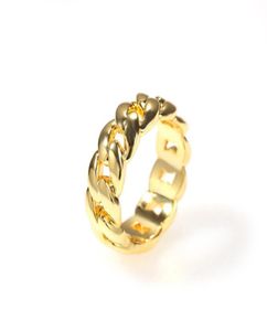 Solid Gold Copper Men and Women Cuban Link Ring Micro Chain Link Rings Hip Hop Paren Rings4912012