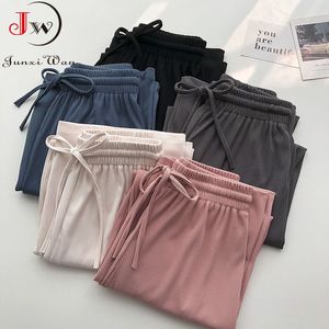 Effen hoge taille losse wijde beenbroek vrouwen zomer meisjes casual lange broek thuis dragen yoga joggingbroek pantalones 210510