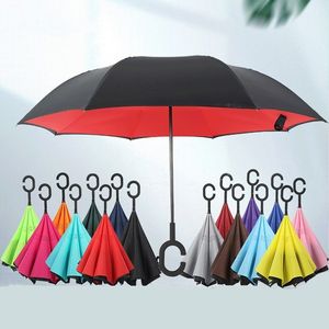 Parapluies Inversés Solides 16 Couleurs Double Couche Pliant Coupe-Vent Protection Contre La Pluie C-Crochet Mains Parapluie Ménage Divers T2I51771