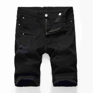 Solide hommes nouveau jean pantalon en Denim décontracté coupe ajustée Fiess pantalon grande taille genou longueur été Shorts