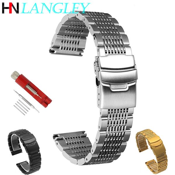 Bracelets de bracelet de montre en acier inoxydable à maille solide 18mm/20mm/22mm/24mm Bracelets de montre boucle de déploiement bracelet brossé/poli 240125