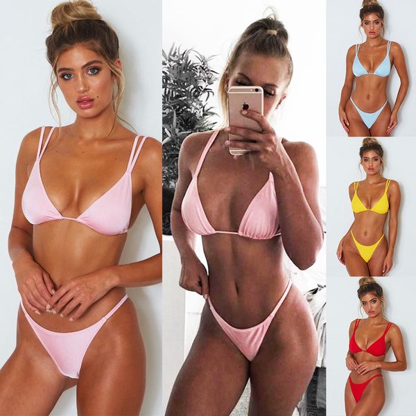 solide mini biquini push up deux pièces maillot de bain femme string séparé micro bikinis ensembles 2019 maillots de bain sexy maillot de bain femmes 2019 Hisimple