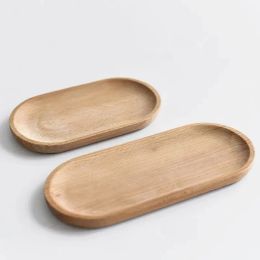 Mini plateau en bois ovale solide 18 cm Small Plaques en bois des enfants entiers entiers Fruit Dîner Plaques de table