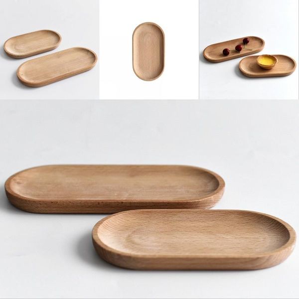 Mini plateau ovale en bois massif de 18CM, petite assiette en bois pour enfants, assiette en bois entier, assiettes à Dessert aux fruits, vaisselle