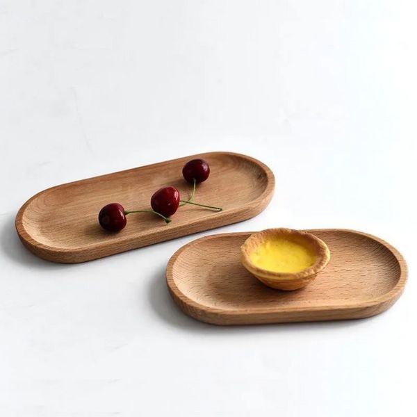 Mini plateau ovale en bois massif de 18CM, petite assiette en bois pour enfants, assiette en bois entier, assiette à dessert aux fruits, vente en gros ss1205