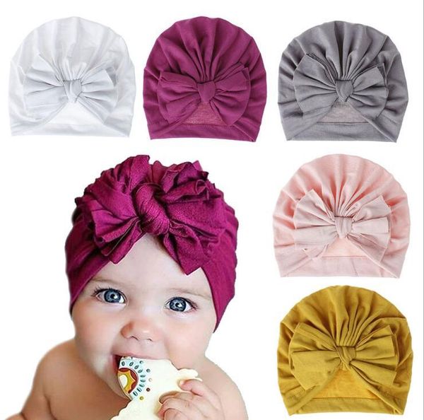 Bonnet Turban solide pour pépinière et hôpital, Bonnet avec nœud papillon pour bébés filles, tout-petits, nouveau-nés et nourrissons