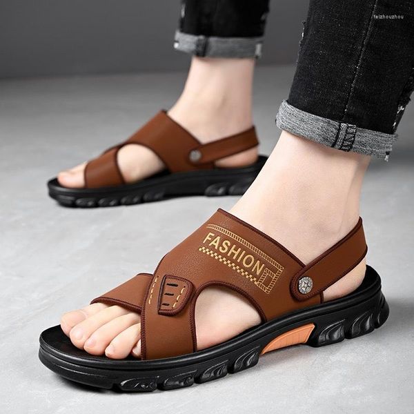 Sandales extérieures solides hommes couleur chaussures d'été en cuir confortable