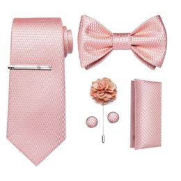 Effen roze geruite stropdassen voor mannen Mode heren zelfbinder Strikje Pochet Manchetknopen Set Mannen Das Clip En Broche 240119