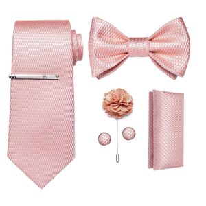 Cravates à carreaux rose uni pour hommes, ensemble de boutons de manchette carrés de poche, avec pince à cravate et broche, à la mode, 240119