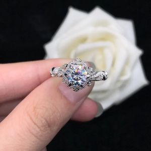 Solid Platinum PT950 Six Claw Ice and Fire Dames Diamond Ring Fashion Trendy Vintage 18K Gold 240521