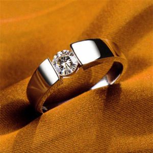Bague de fiançailles en platine massif PT950, or blanc 0 5CT 5mm, diamant rond D Moissanite pour femmes, bague de fiançailles 289b