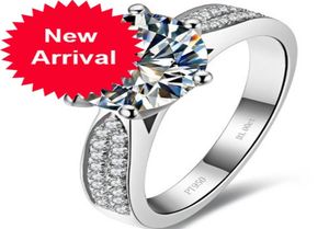 Solid Platinum PT950 Dames 3ct Diamond verloving Moederdag Verjaardag cadeau Geschenk Girl Love Ring Beautiful Box9212123