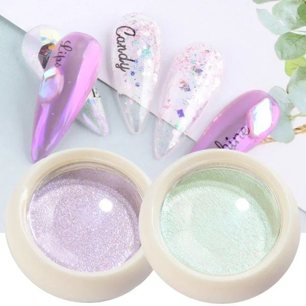 Paillette à ongles en poudre solide Aurora Miroir irisé chromé pigment holographique frottant la poussière nail art décorations