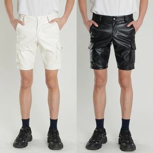 Solid Pu lederen broek Casual Mens Short Leather Pants Summer Fashion Club Punk Rock Shorts For Men Street LGBT Clothing 240410