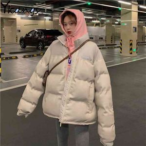 Solide PU Cuir Parkas Femmes Blanc Mode Manteaux Femme Lâche Casual Épais Chaud Coton Vestes Style Coréen Dames Étudiant 210421