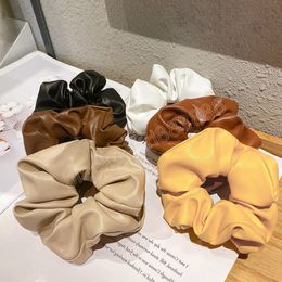 Sólido cuero PU Scrunchies bandas elásticas para el cabello lazos mujeres Cola de Caballo titular diademas accesorios para el cabello de moda