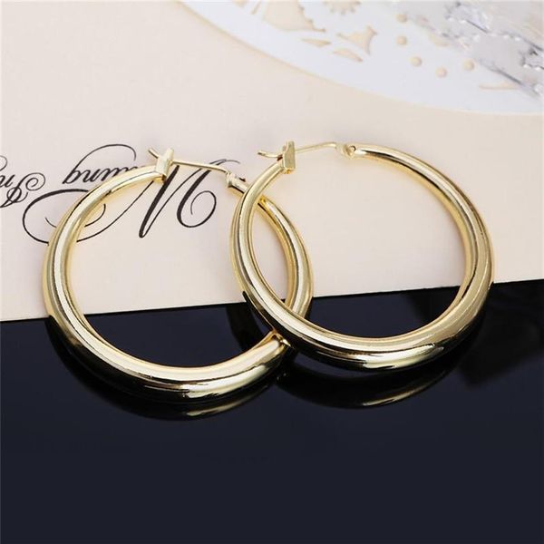 Boucles d'oreilles créoles rondes en argent 925 massif véritable 925 Boucles d'oreilles en cercle plaqué or estampé Femmes Épais que la normale Huggie272Q