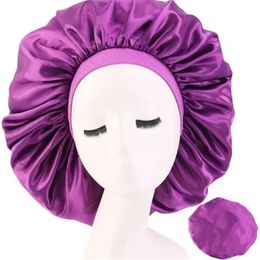 Bonnet en Satin solide pour cheveux longs, soins pour femmes, chapeau de sommeil de nuit, en soie, Bonnet de douche, outil de coiffure, Whole278T