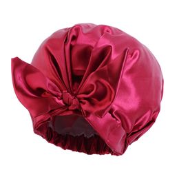Solid Satin Bonnet met brede stretch banden lange haarverzorging vrouwen nacht slaap hoed aanpassen haar styling cap zijden hoofd wrap douchecap