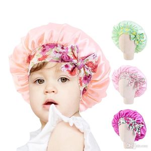 Bonnet de sommeil en soie satinée solide avec cravate à bande, écharpe pour cheveux, Bonnet de nuit réglable, Bonnet avec nœud pour bébé, couvre-chef pour enfants, filles et garçons