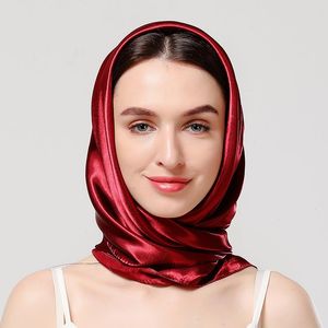 Solide Satin Soie Carré Écharpe Femmes Hijab Musulman Foulard Châle Wrap Dames Bandeau Bandana Foulard Malaisie Foulard