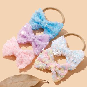 Vaste lovertjes boog haar clips voor babymeisjes haar boog nylon hoofdbanden meisjes handgemaakte boog nylon tulband kinderen haarspelden bulk