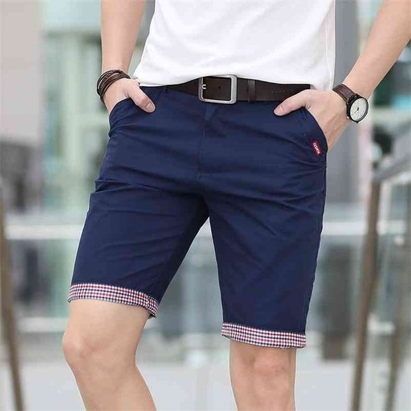 Pantalones cortos sólidos a cuadros PEGADO Ruchado cortos de moda masculina cortos de verano shorts de verano algodón de marca casual estilo homme 210322