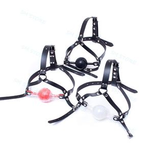 Harnais de tête en cuir verrouillable en silicone solide Bondage 48mm Big Ball Mouth Gag Lock Funny # R98