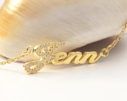 Nom personnalisé plaqué or en argent massif avec collier en cristal plaque signalétique personnalisée pendentif bijoux beauté cadeau de mariage