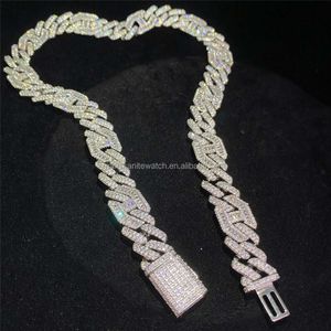 Massief zilveren Gra Moissanite 15mm Vvs Diamond Iced Out Hip Cubaanse Link Chain Baguette Cut Pass Tester ketting
