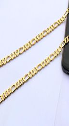 Collar de eslabones de cadena GF Figaro de oro fino de 18 k con sello amarillo sólido Stamep 585, longitudes de 8 mm, italiano, 24 pulgadas4416812