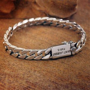 Solid Sterling Silver Curb Link Armband Clasp Gesp Zware Mode Punk Bangle Chain Vintage Sieraden Gift voor Mannen