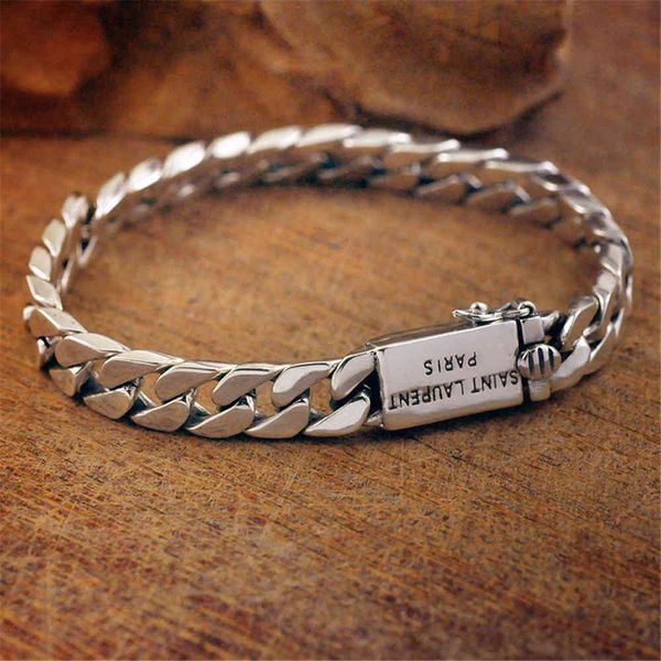 Bracelet à maillons en argent Sterling massif, boucle de fermoir, chaîne Punk lourde, bijoux Vintage, cadeau pour hommes