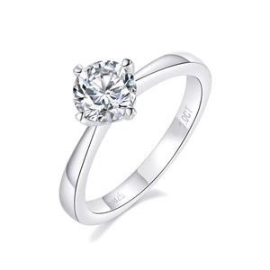 Solid Sterling Silver Moissanite Engagement 1CT Rings Simple Four Prong Women Wedding Ring