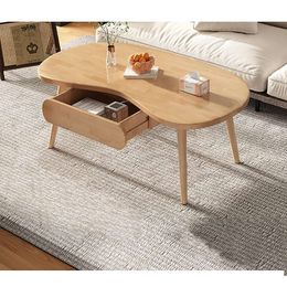 Table solide, moderne avec plateau ouvert et tiroir de rangement, table basse rustique en bois de chêne naturel pour salon, salle de réception, bureau à domicile (80 x 55 x 45 cm)